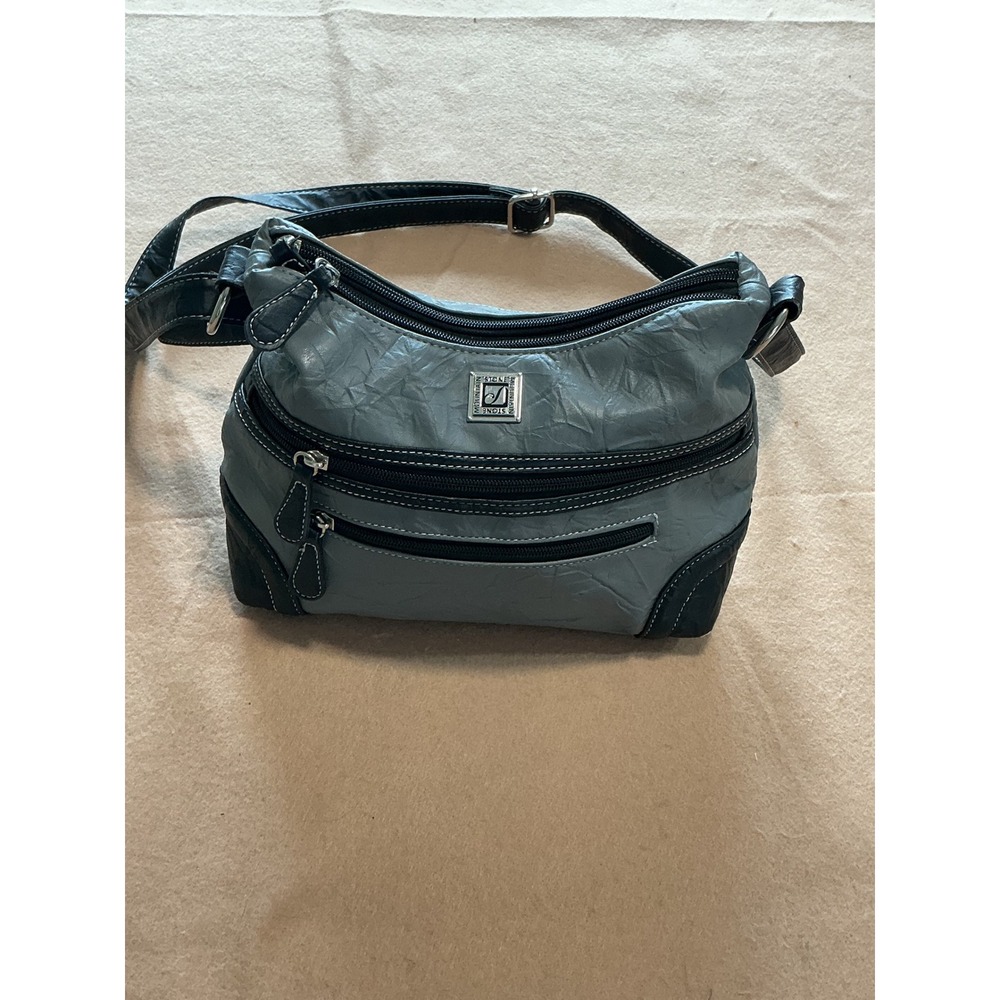 Stone Mountain Smokey 4 Bagger Gray Black Leather Crossbody Purse Multi Zip